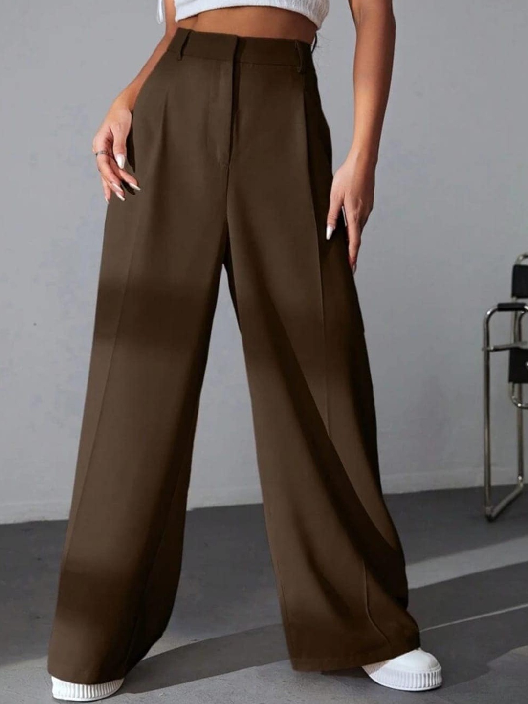 

Next One Women High-Rise Pleated Korean Trousers, Brown