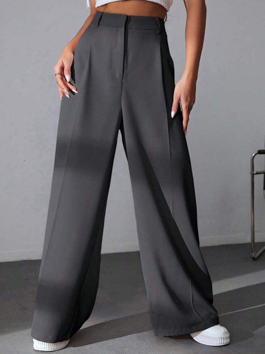 

Next One Women High-Rise Pleated Korean Trousers, Grey