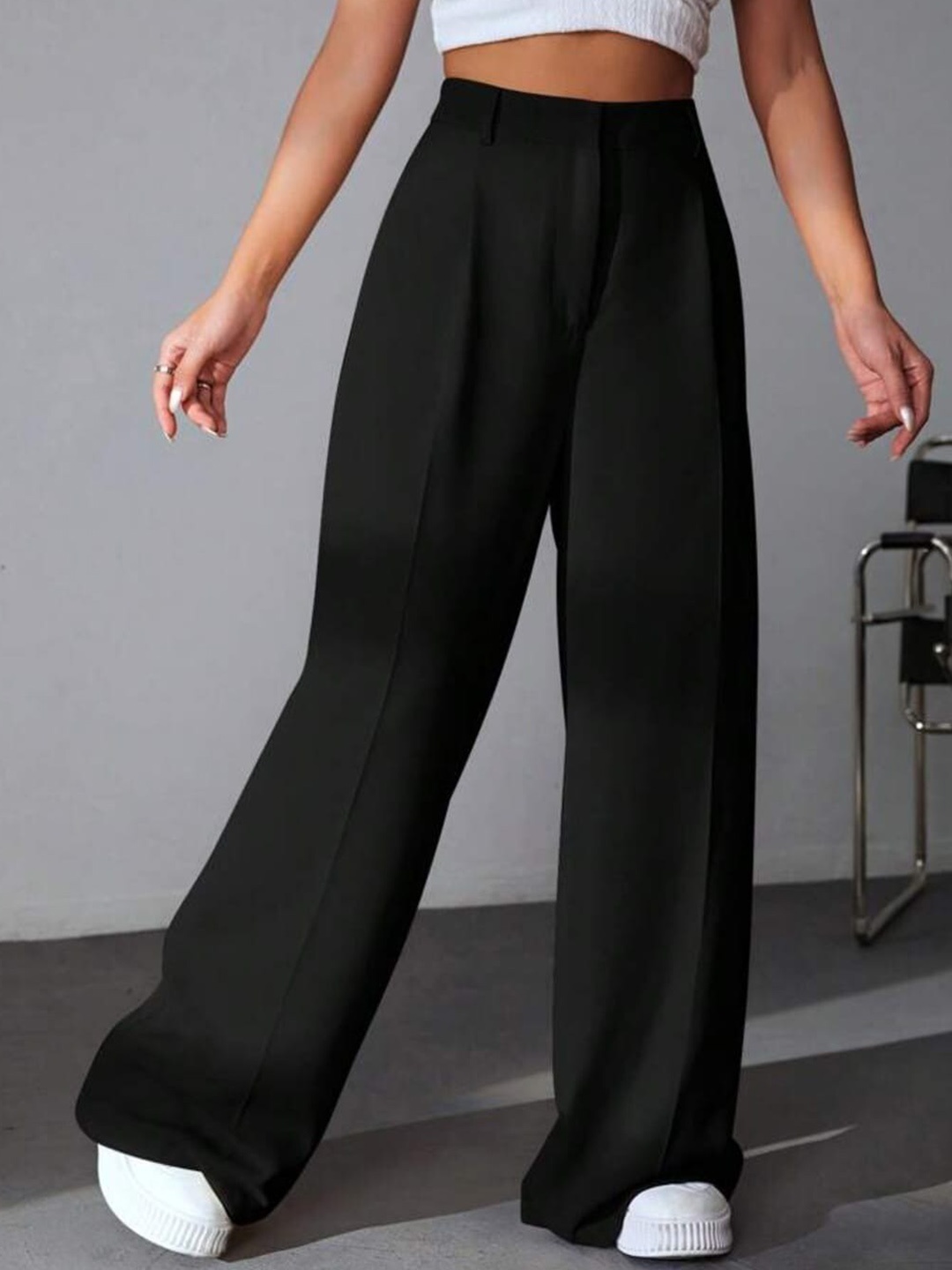 

Next One Women High-Rise Pleated Korean Trousers, Black