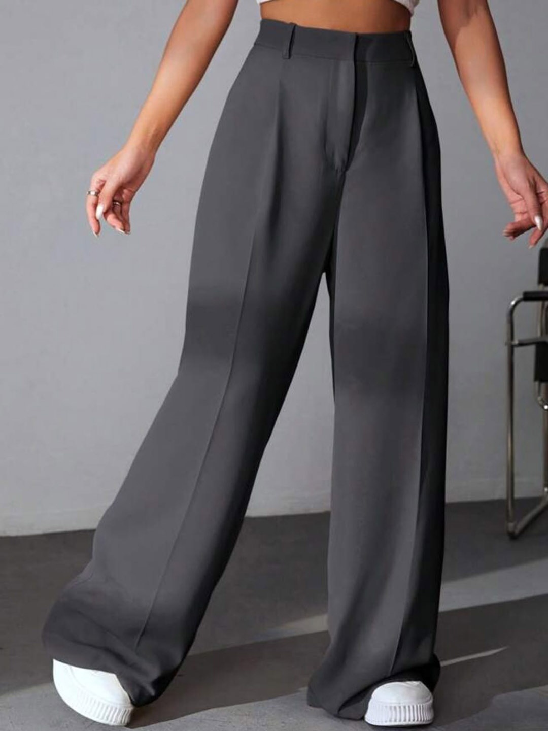 

Next One Women High-Rise Pleated Korean Trousers, Grey