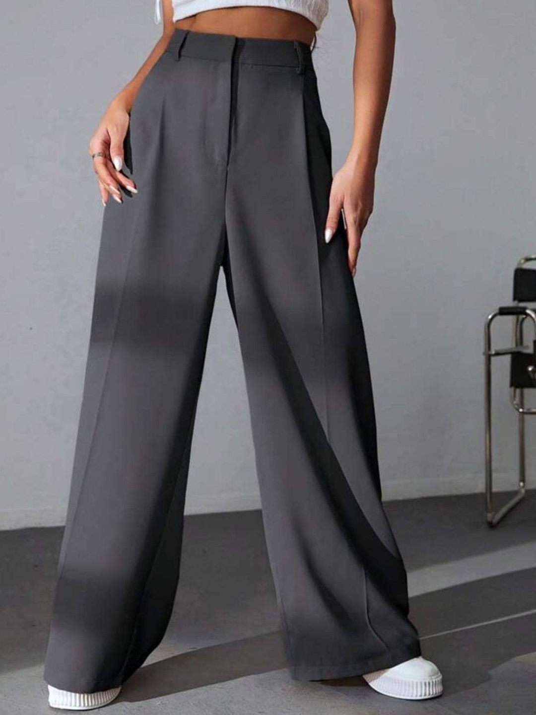 

Next One Women High-Rise Pleated Korean Trousers, Grey