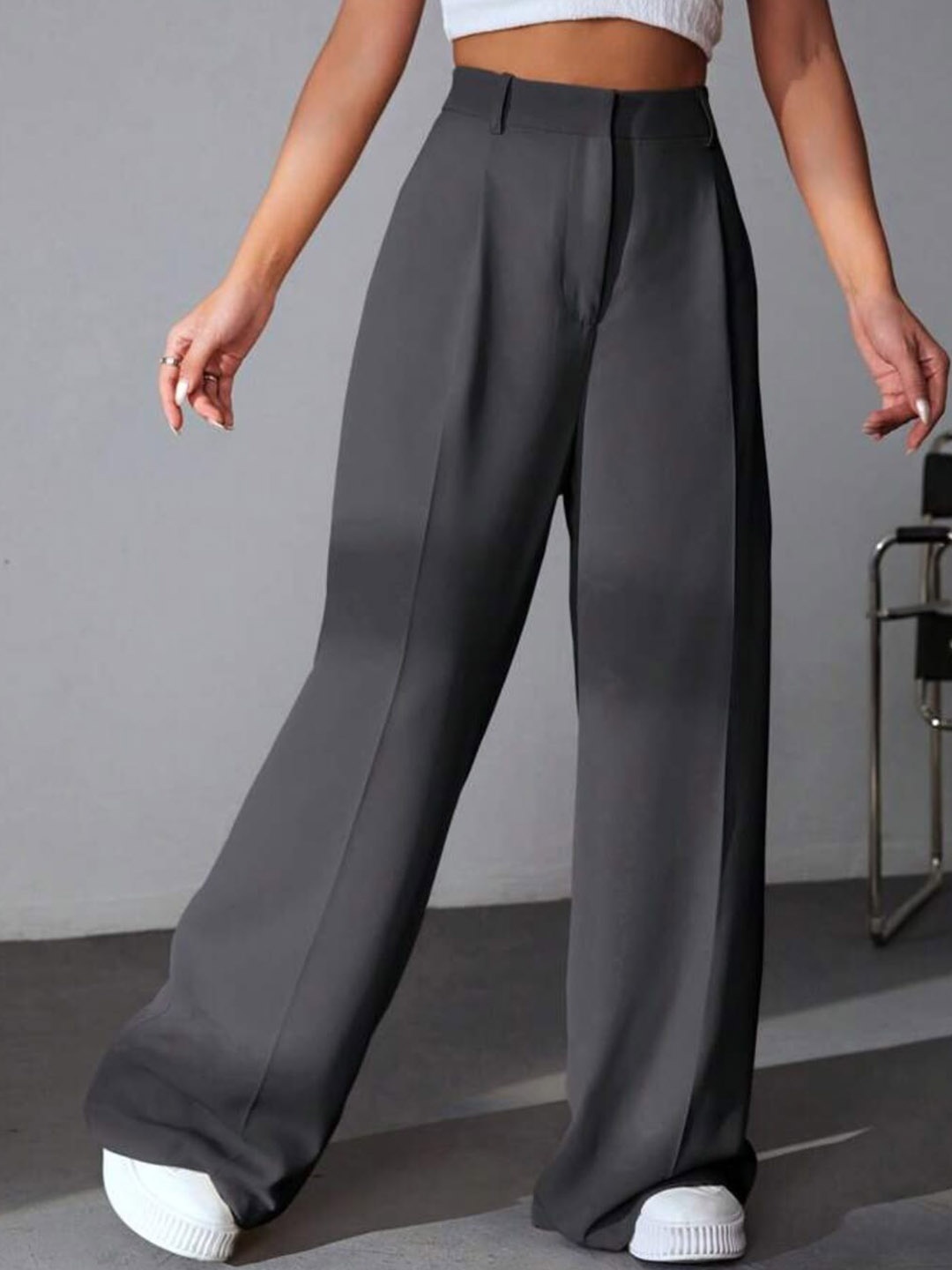 

Next One Women High-Rise Pleated Korean Trousers, Grey