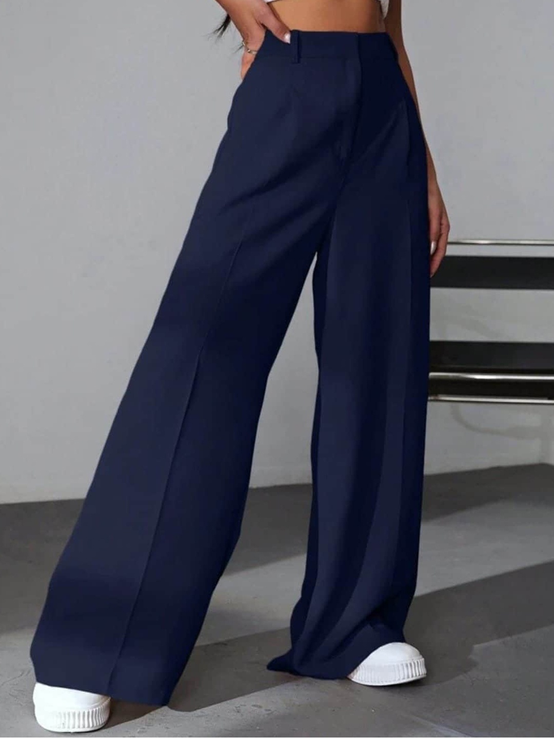 

Next One Women High-Rise Pleated Korean Trousers, Navy blue