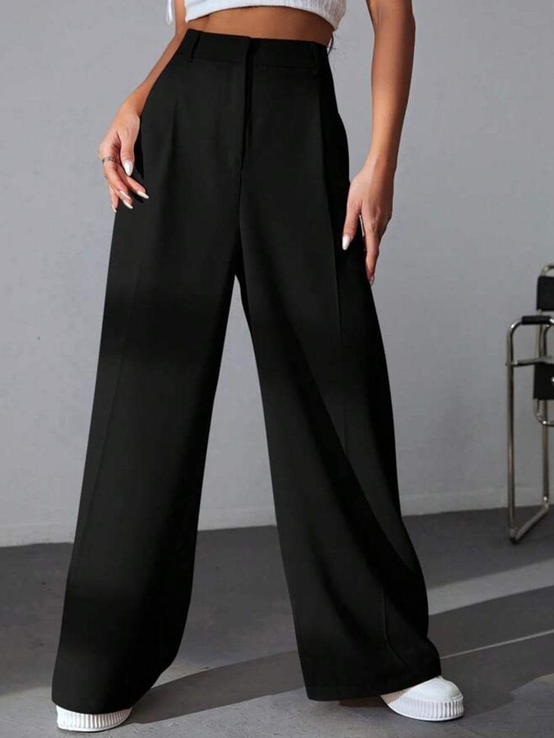 

Next One Women High-Rise Pleated Korean Trousers, Black