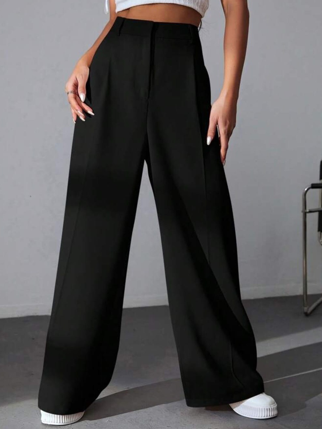 

Next One Women High-Rise Pleated Korean Trousers, Black