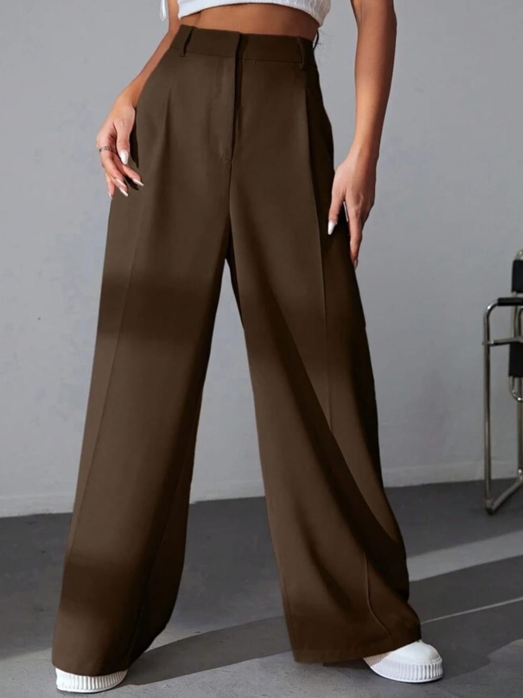 

Next One Women High-Rise Pleated Korean Trousers, Brown