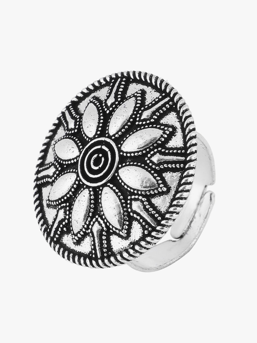 

Adwitiya Collection Oxidized Adjustable Finger Ring, Silver