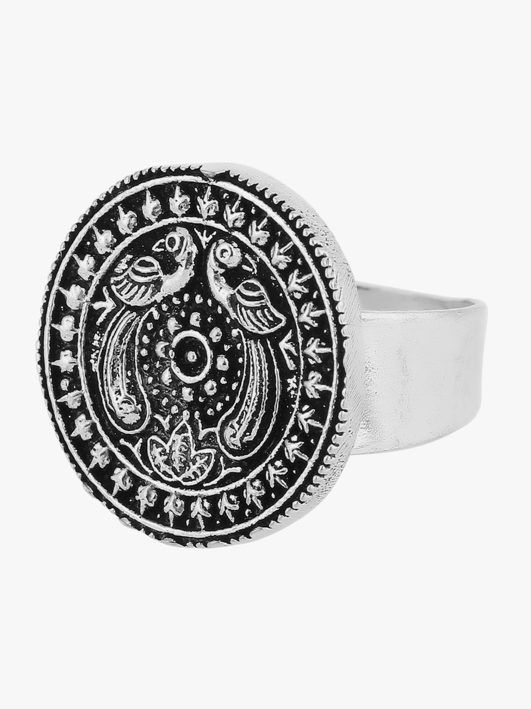 

Adwitiya Collection Silver-Plated Oxidized Adjustable Ring