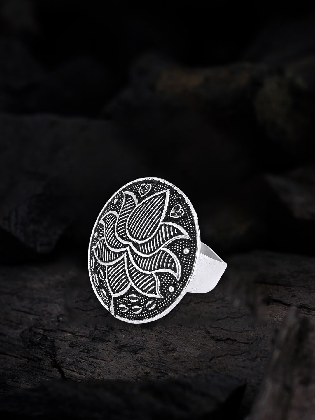 

Adwitiya Collection Silver-Plated Oxidised Finger Ring