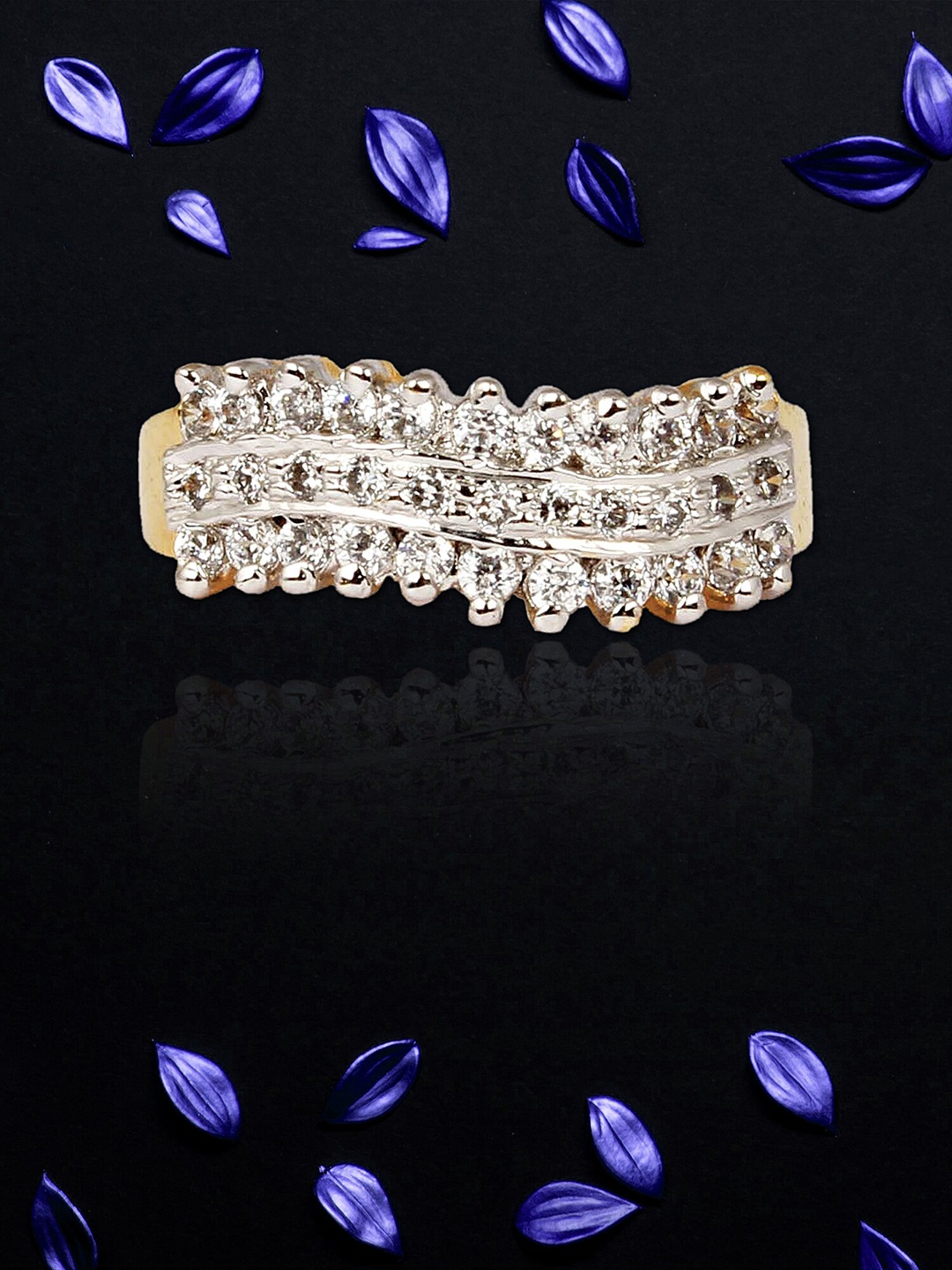 

Adwitiya Collection Gold-Plated Cubic Zirconia-Studded Adjustable Finger Ring