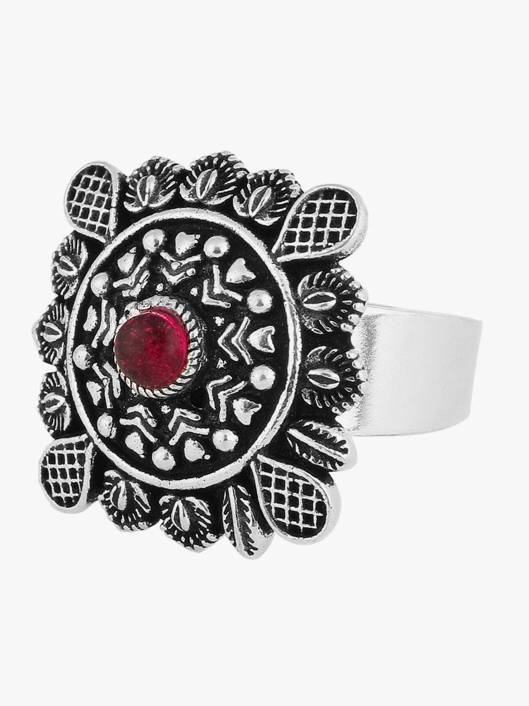 

Adwitiya Collection Silver-Plated & Stone Studded Finger Ring