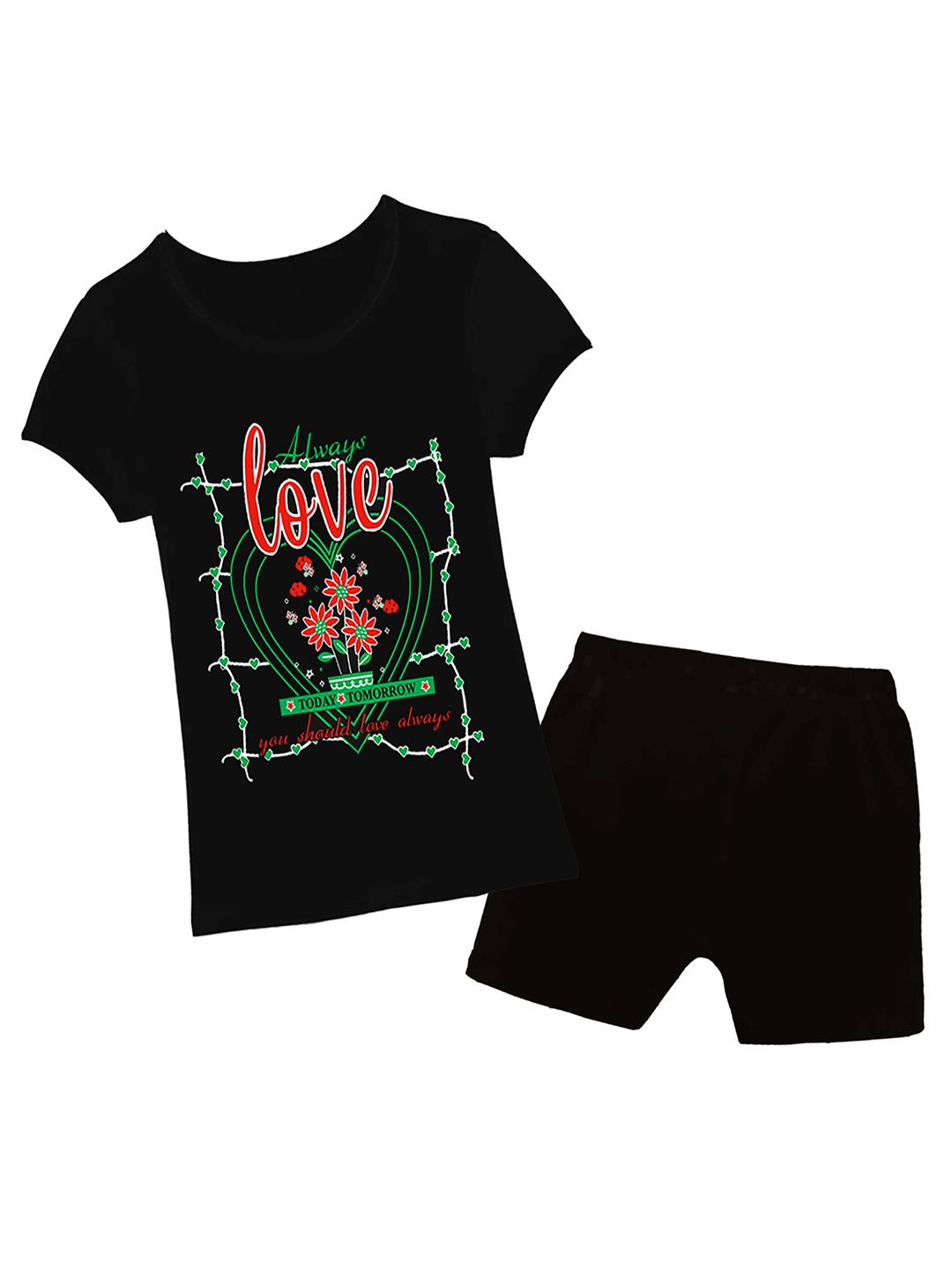 

CoolTees4U Girls Printed T-shirt with Shorts, Black