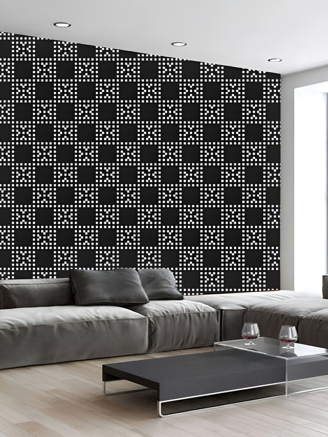 

KSHIRSA White & Black Geometric Printed 3D Self Adhesive Wallpaper