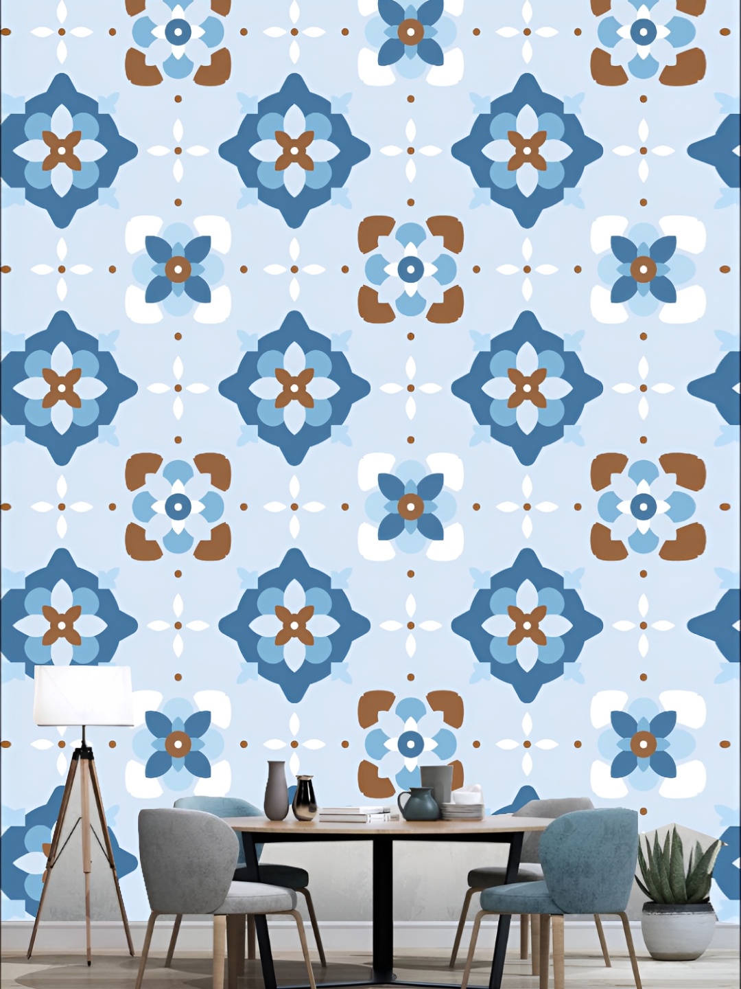 

KSHIRSA Brown & Blue Floral Printed 3D Self Adhesive Wallpaper