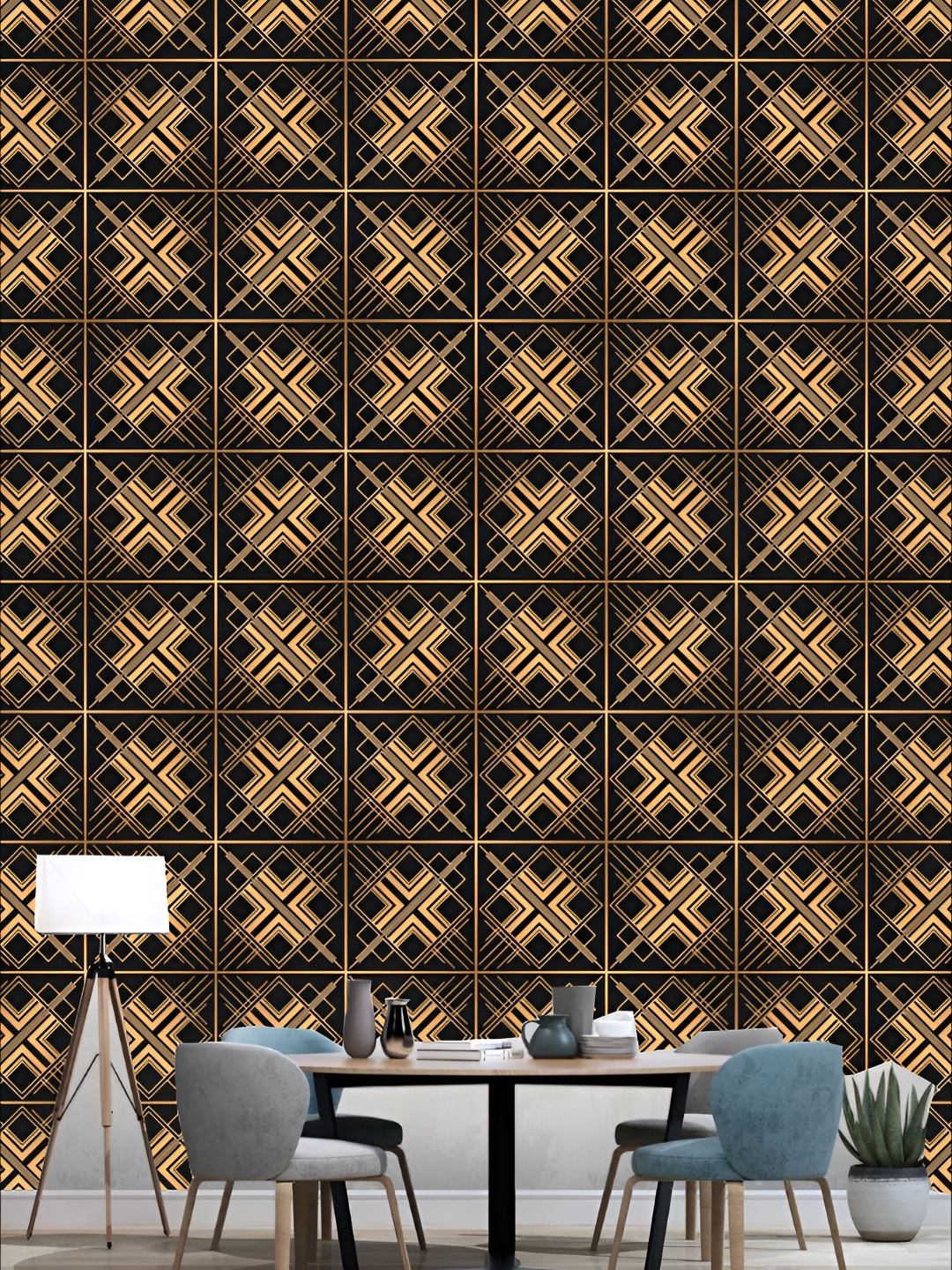 

KSHIRSA Yellow & Black Geometric Printed 3D Self Adhesive Wallpaper
