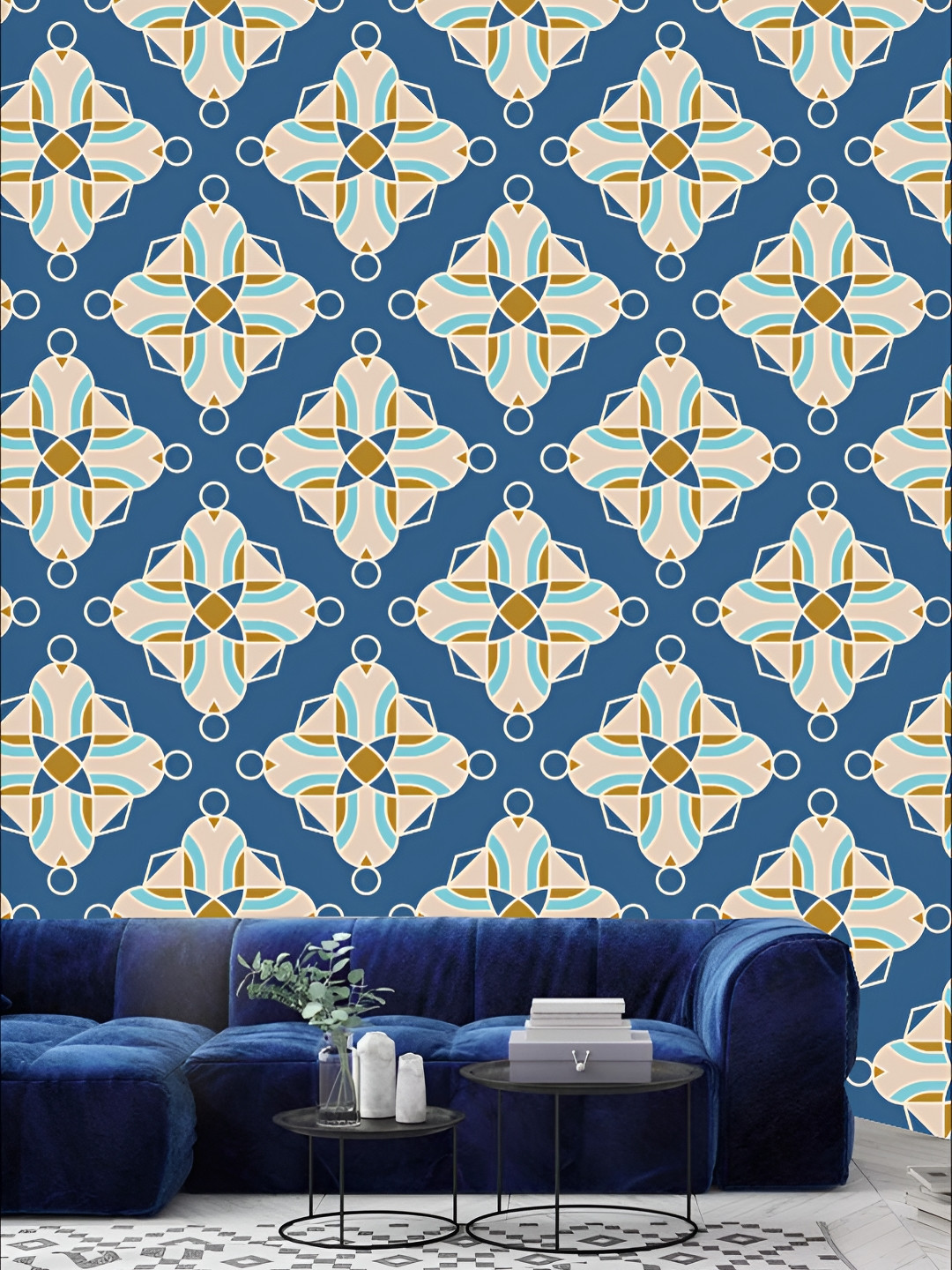 

KSHIRSA Blue & Beige Geometric Printed 3D Self Adhesive Wallpaper