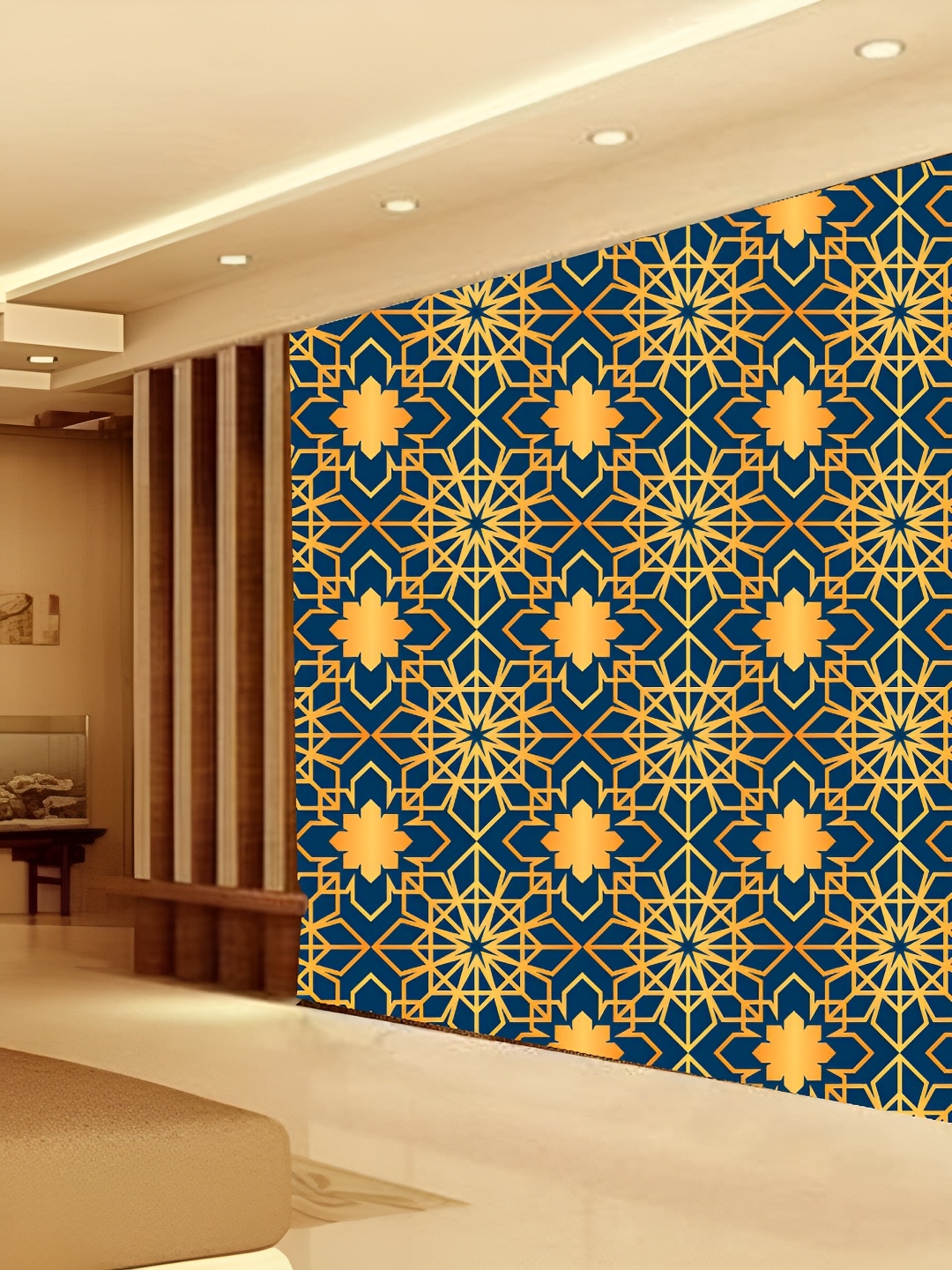 

KSHIRSA Blue & Yellow Floral Printed 3D Self Adhesive Wallpaper