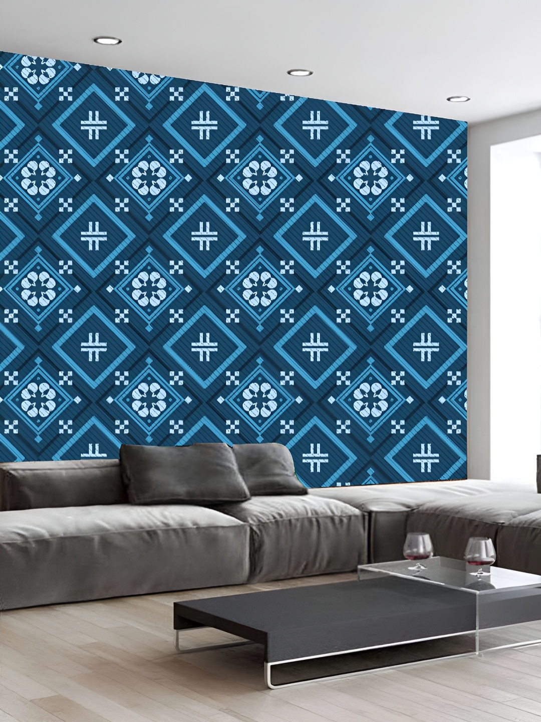 

KSHIRSA Blue & Black Geometric Printed 3D Self Adhesive Wallpaper