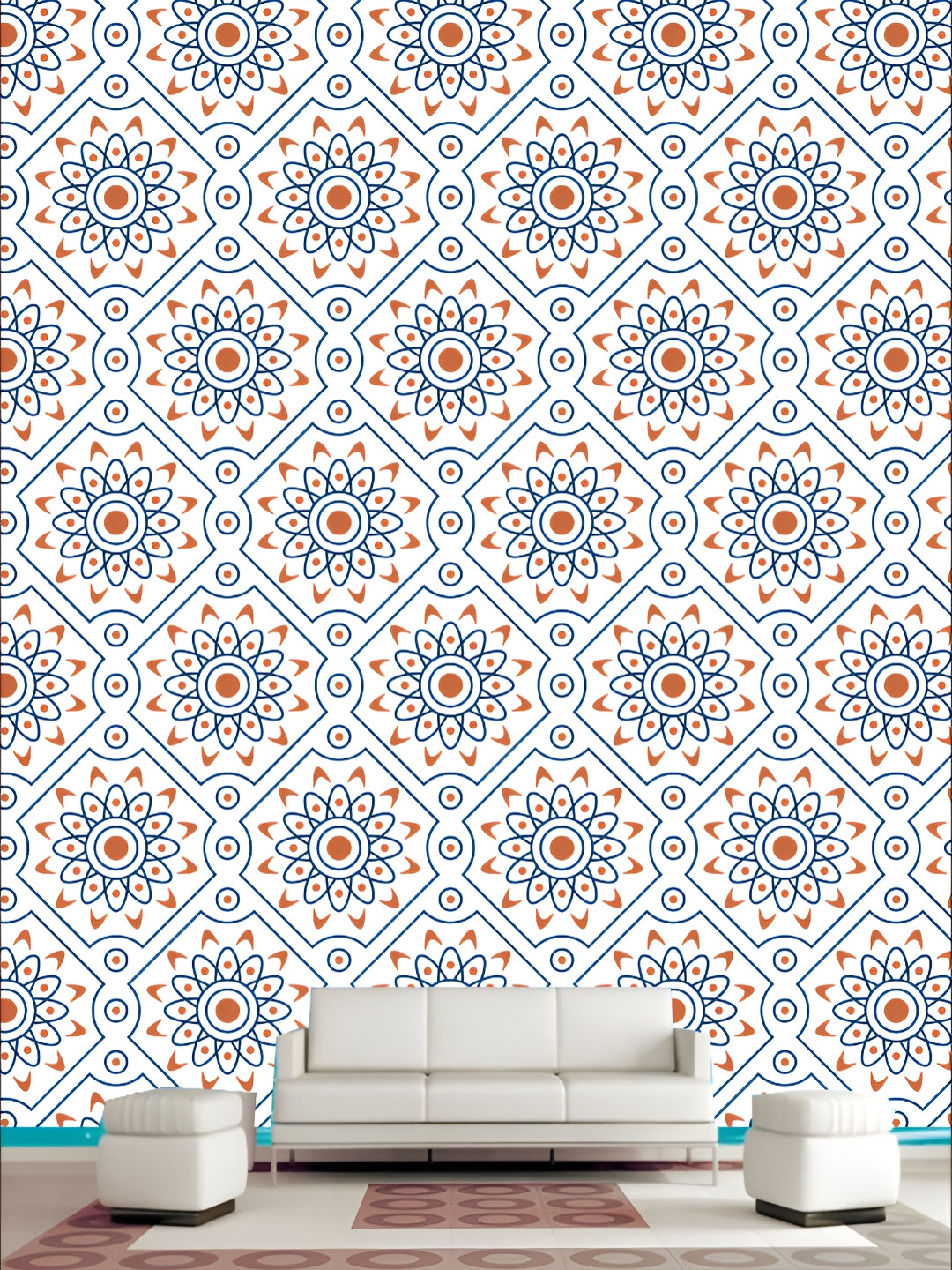 

KSHIRSA White & Blue Geometric Printed 3D Self Adhesive Wallpaper