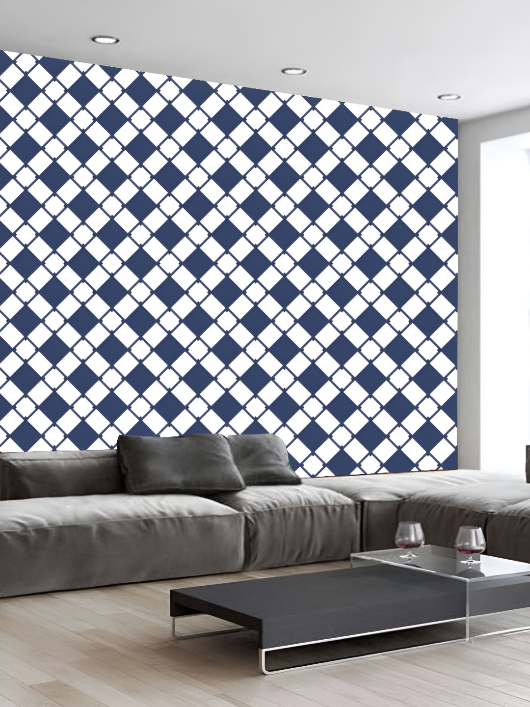 

KSHIRSA White & Navy Blue Geometric Printed 3D Self Adhesive Wallpaper