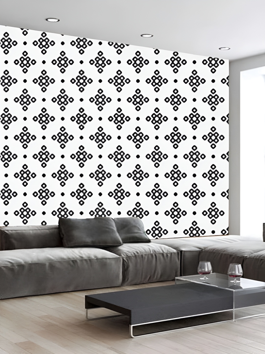 

KSHIRSA White & Black Geometric Printed 3D Self Adhesive Wallpaper