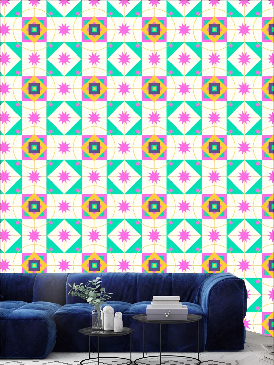

KSHIRSA White & Green Geometric Printed 3D Self Adhesive Wall Sticker