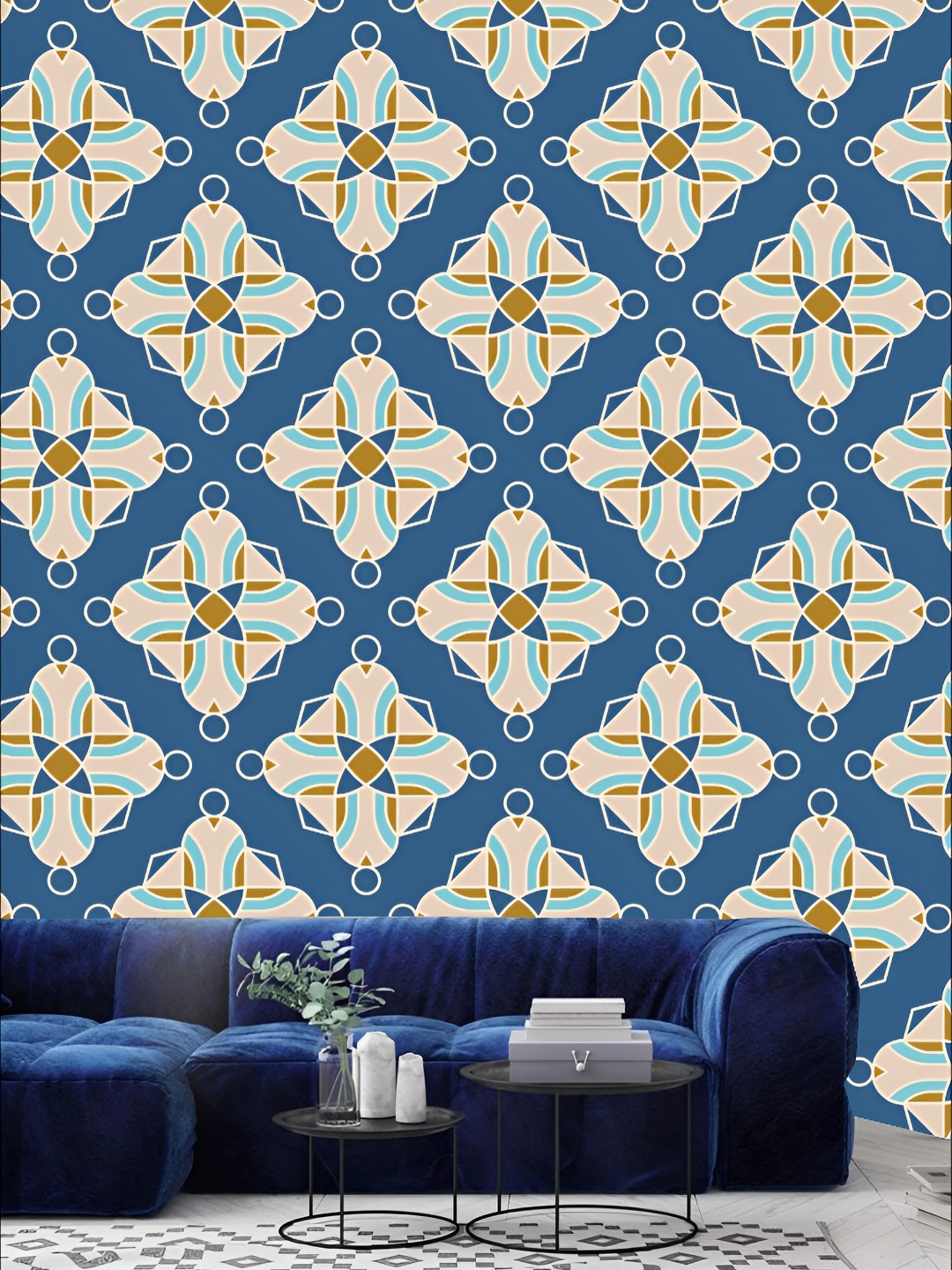 

KSHIRSA Blue & Beige Geometric Printed 3D Self Adhesive Wallpaper