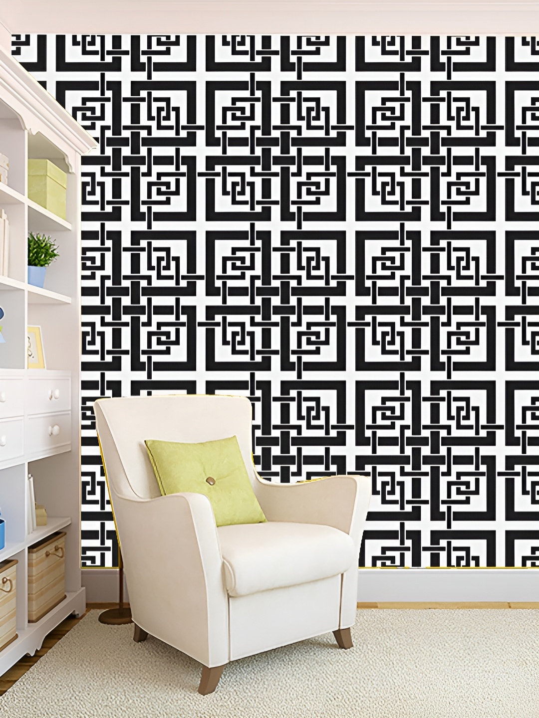 

KSHIRSA White & Black Geometric Printed 3D Self Adhesive Wall Sticker