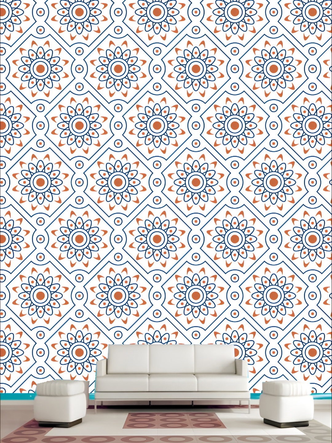 

KSHIRSA White & Blue Geometric Printed 3D Self Adhesive Wall Sticker