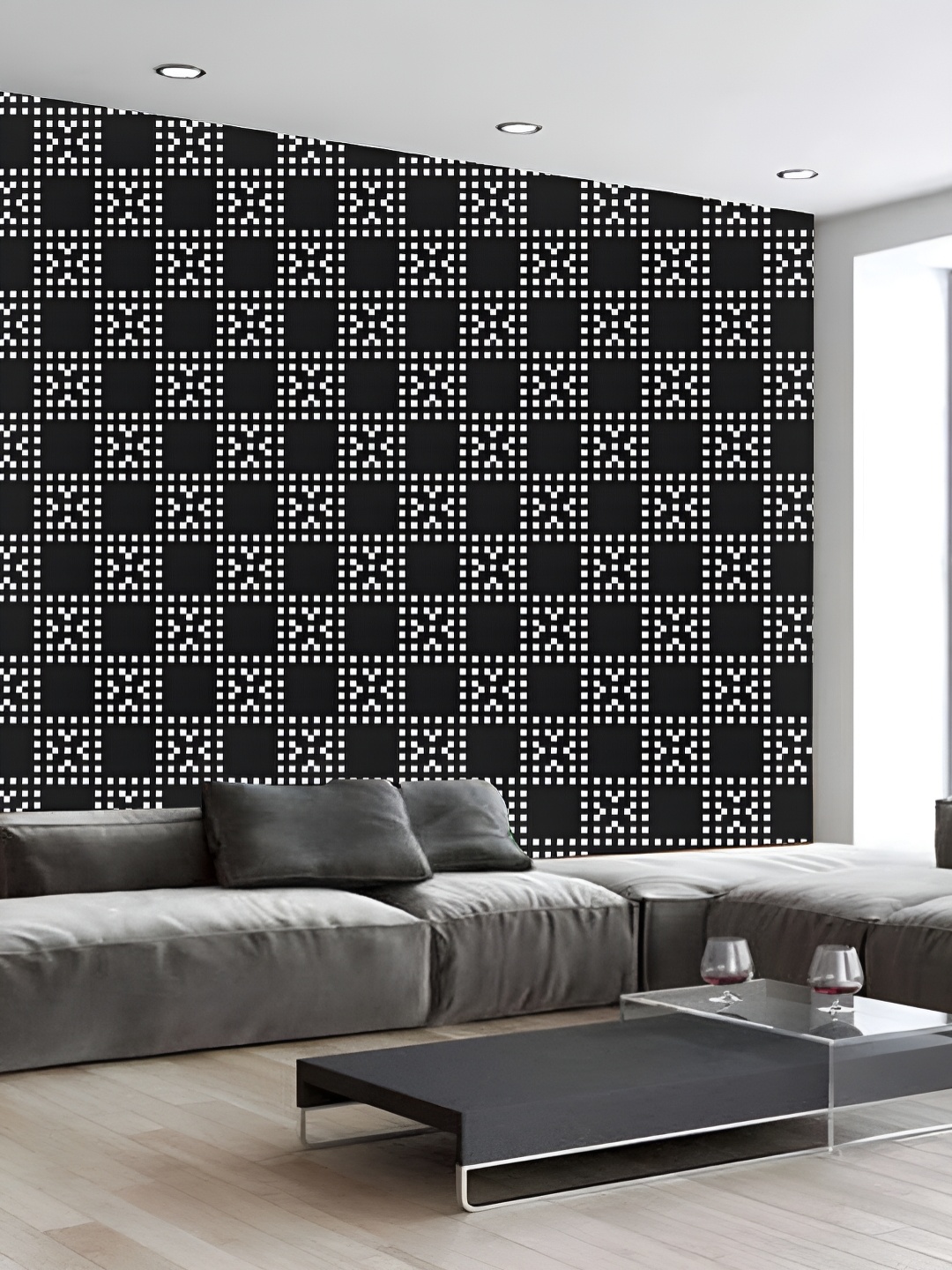 

KSHIRSA White & Black Geometric Printed 3D Self Adhesive Wallpaper