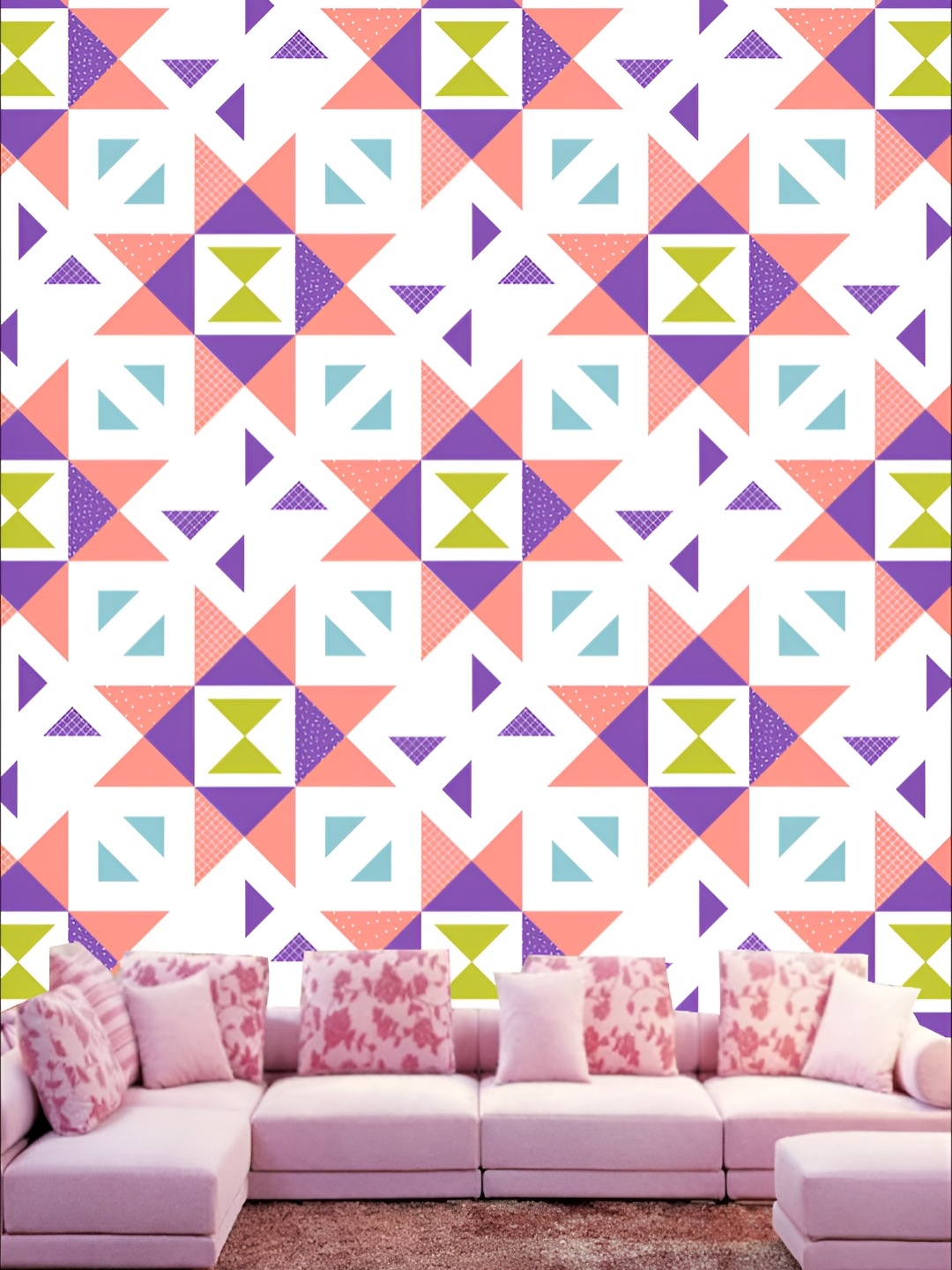 

KSHIRSA White & Pink Geometric Printed 3D Self Adhesive Wallpaper