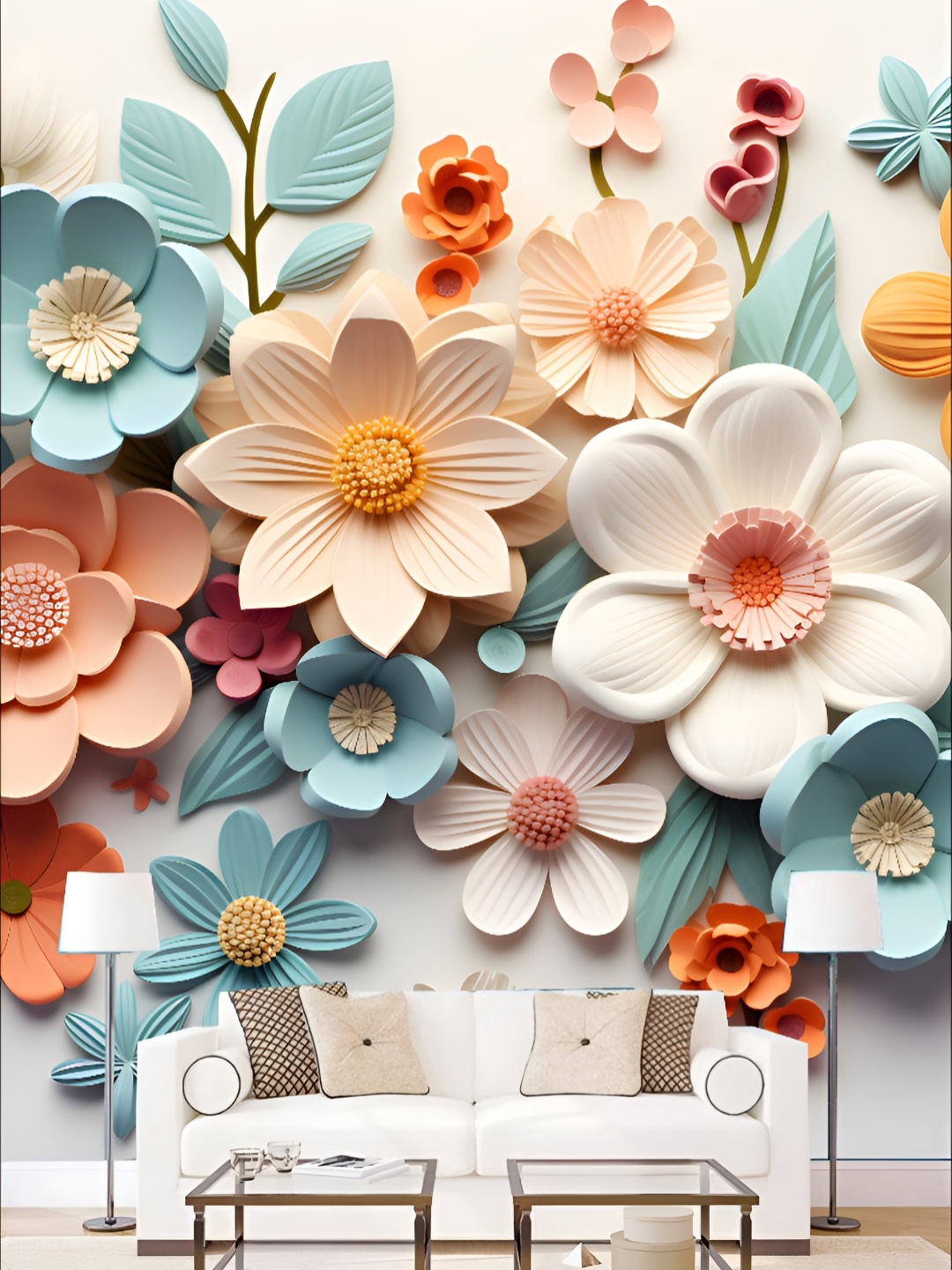 

KSHIRSA Blue & Beige Floral Printed 3D Self Adhesive Wall Sticker