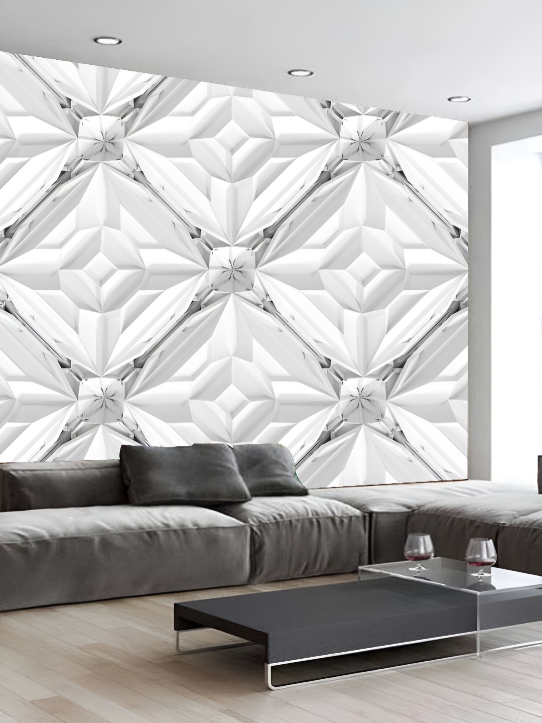 

KSHIRSA Off White Geometric Printed 3D Self Adhesive Wall Sticker
