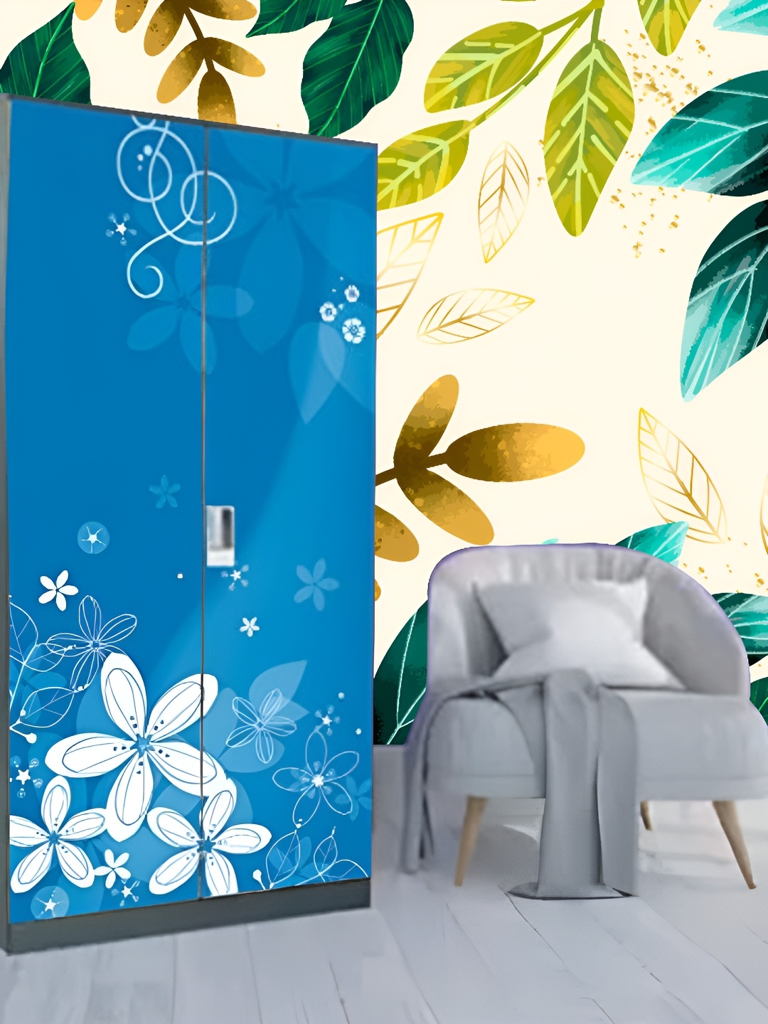 

KSHIRSA Blue & Beige Floral Printed 3D Self Adhesive Wall Sticker