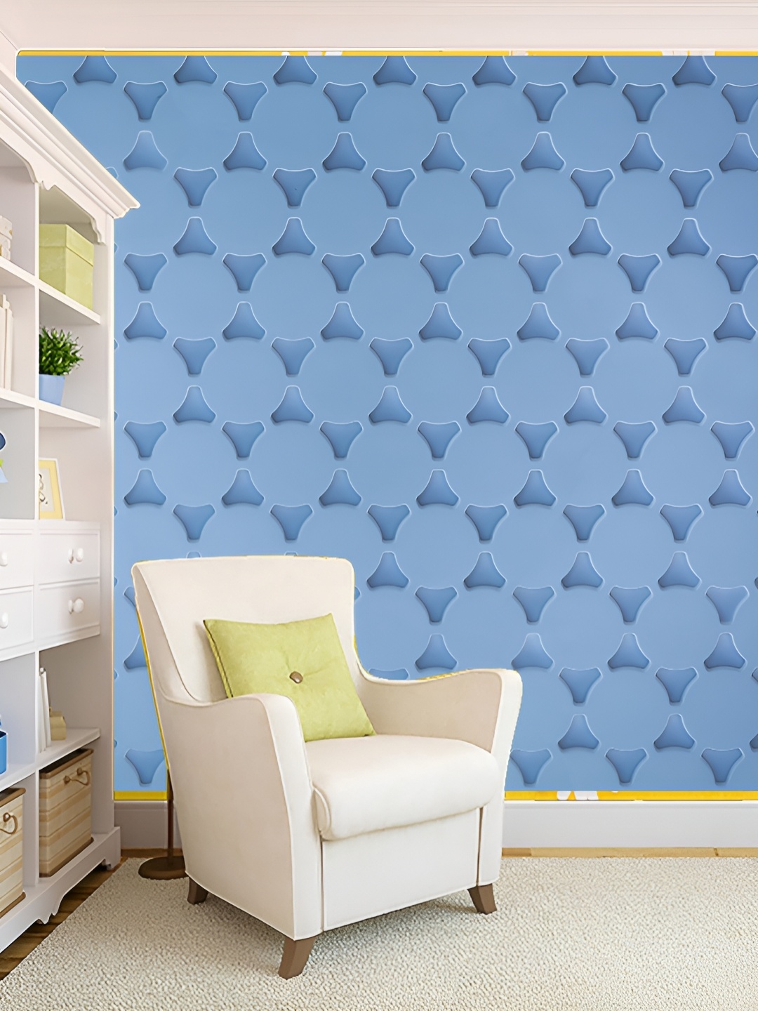 

KSHIRSA Blue Geometric Printed 3D Self Adhesive Wall Sticker