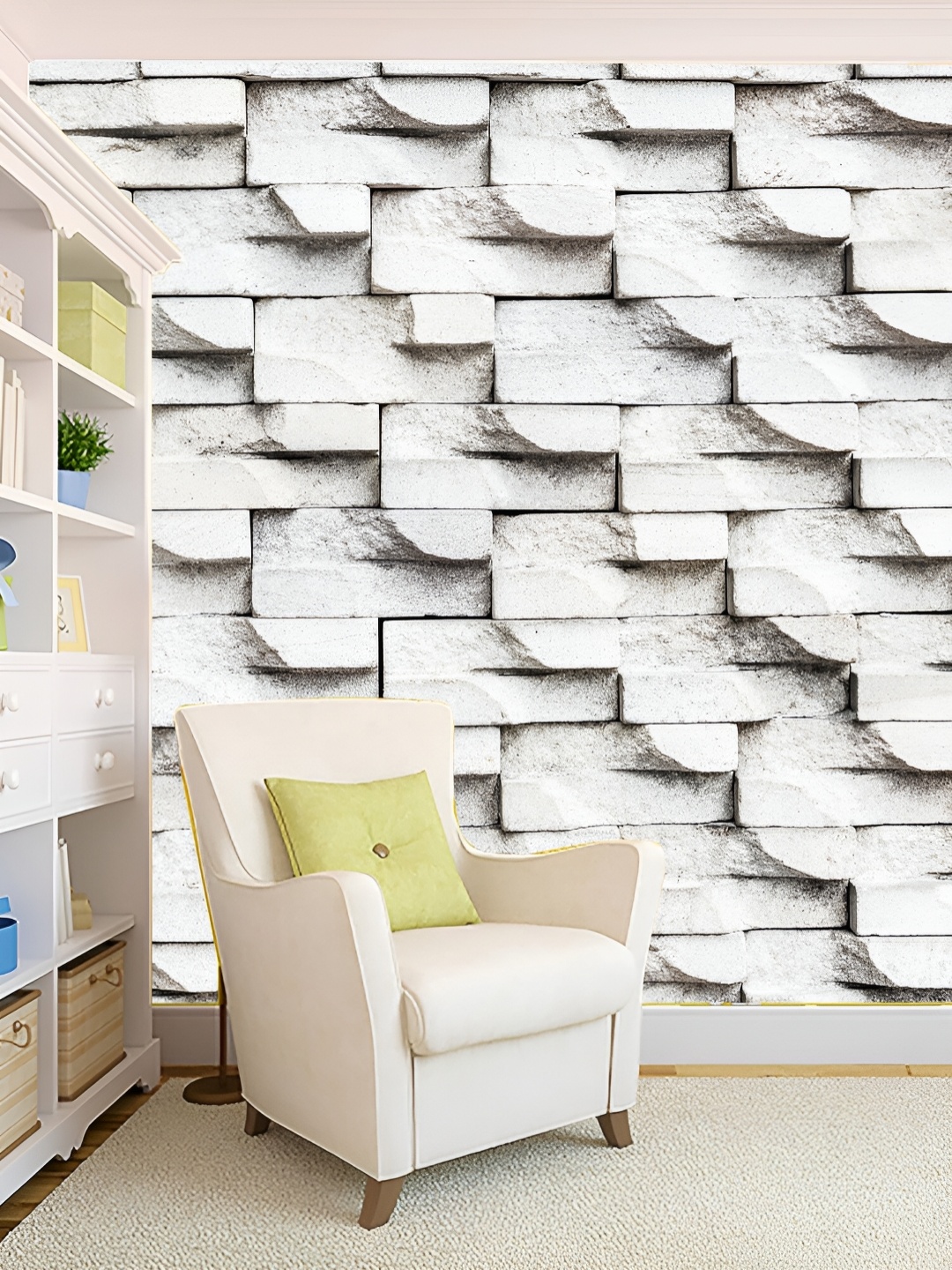 

KSHIRSA Off White Geometric Printed 3D Self Adhesive Wallpaper