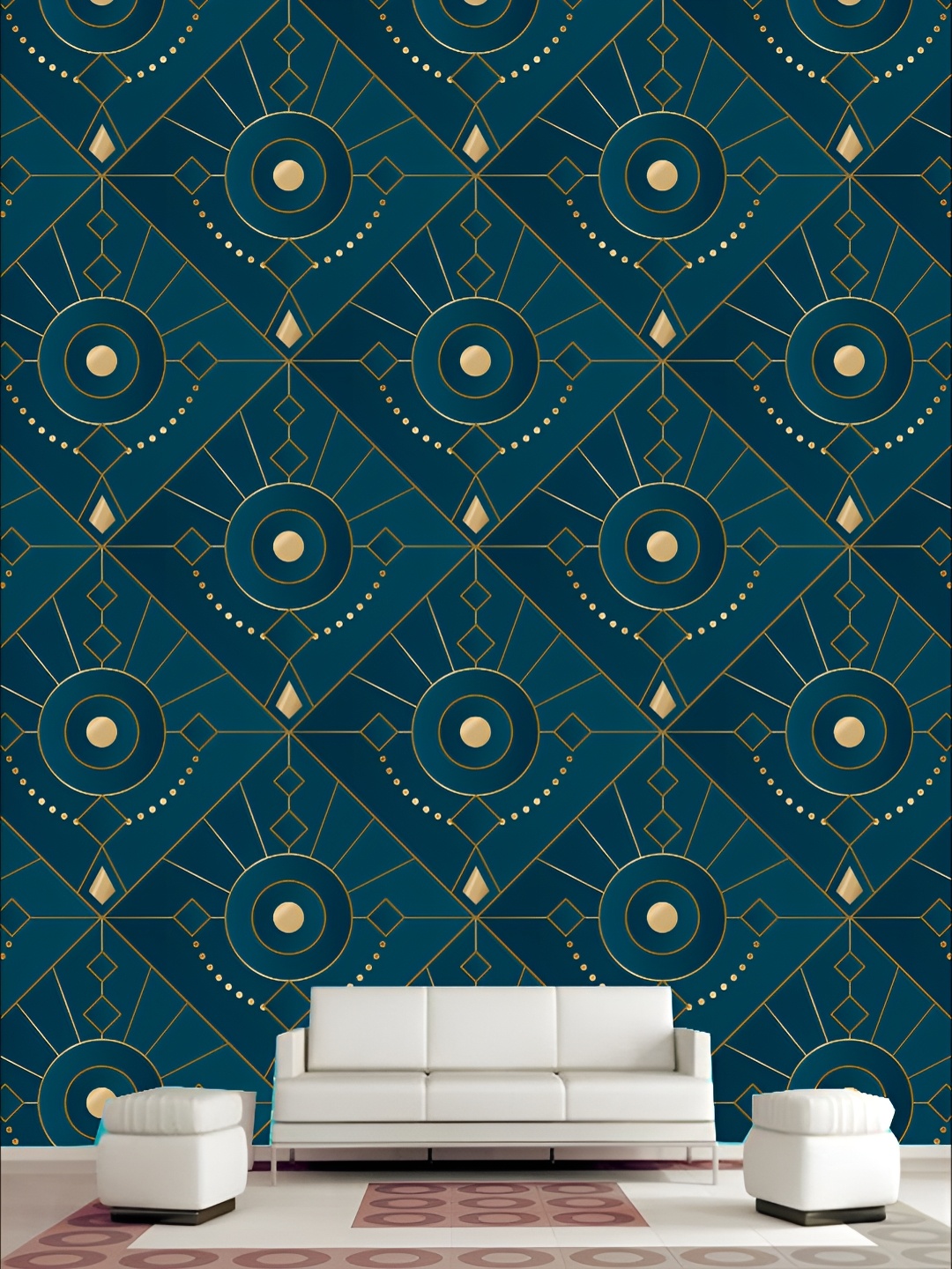 

KSHIRSA Blue & Beige Geometric Printed 3D Self Adhesive Wallpaper