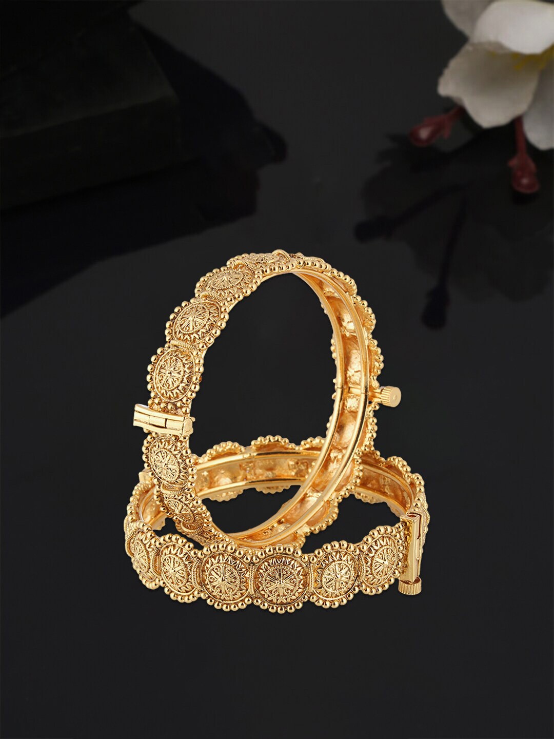 

Adwitiya Collection Set Of 2 24 CT Gold Plated Bangles
