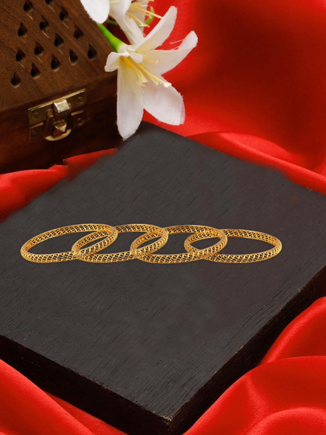 

Adwitiya Collection Set Of 4 24CT Gold-Plated Stone-Studded Bangles