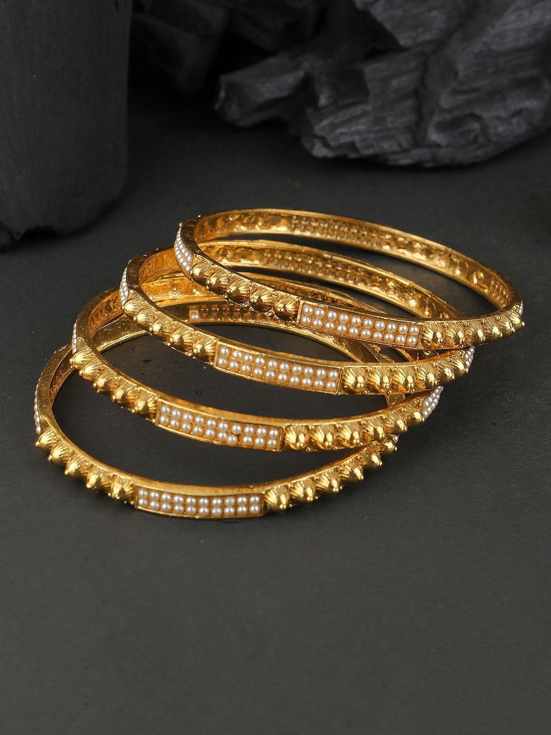 

Adwitiya Collection Set Of 4 24CT Gold-Plated Beaded Bangles
