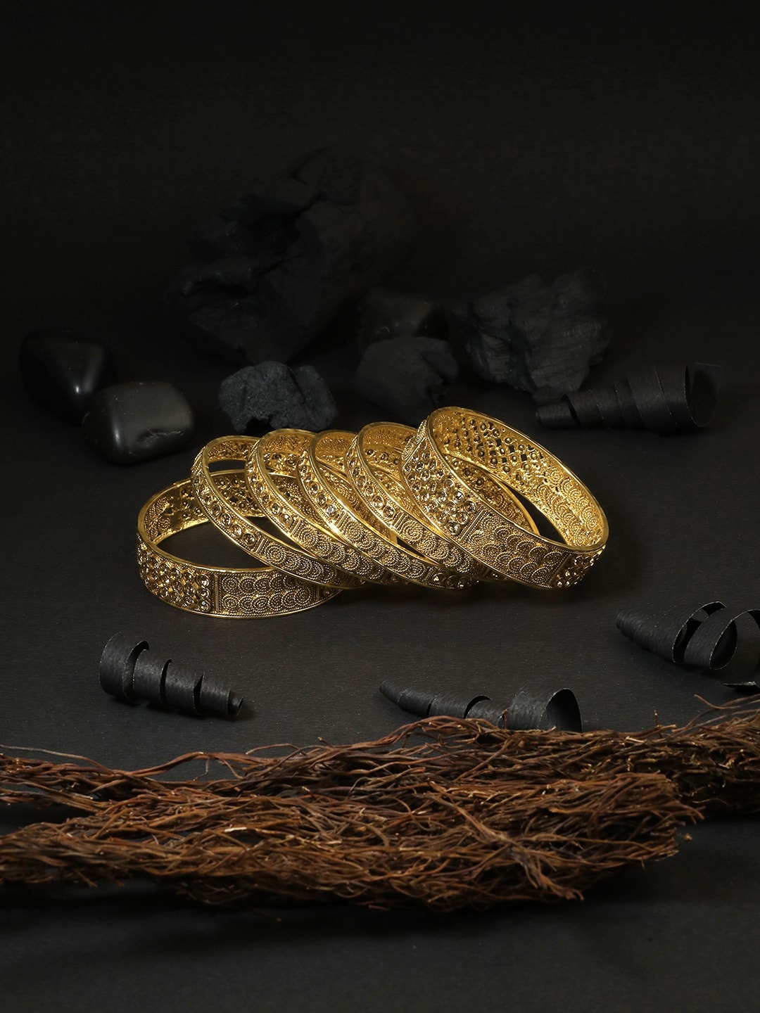 

Adwitiya Collection Set Of 6 Gold-Plated Textured Bangles