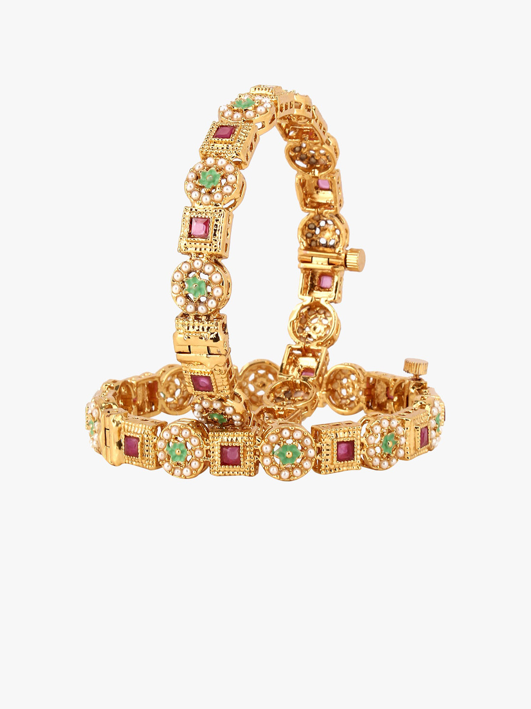 

Adwitiya Collection Set Of 2 24k Gold-Plated Stone-Studded Bangles