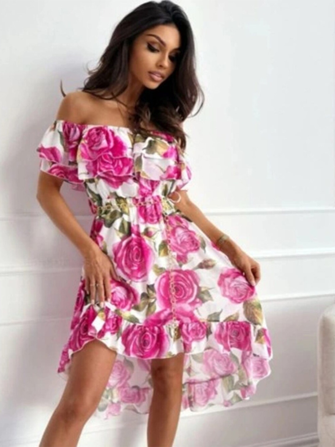 

StyleCast Floral Printed Off-Shoulder Flutter Sleeve Fit & Flare Dress, White