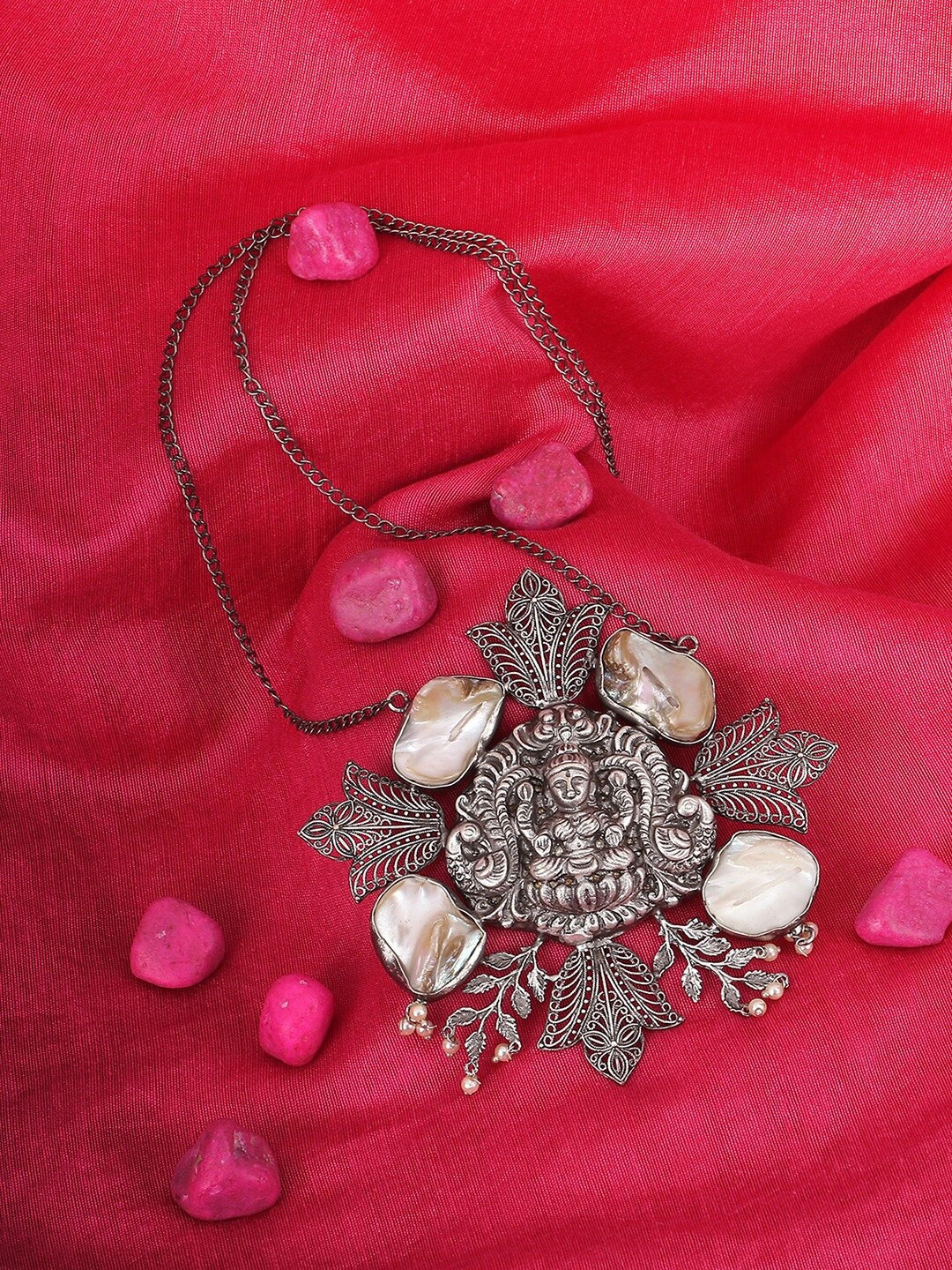 

Adwitiya Collection Brass Silver-Plated Oxidised Necklace