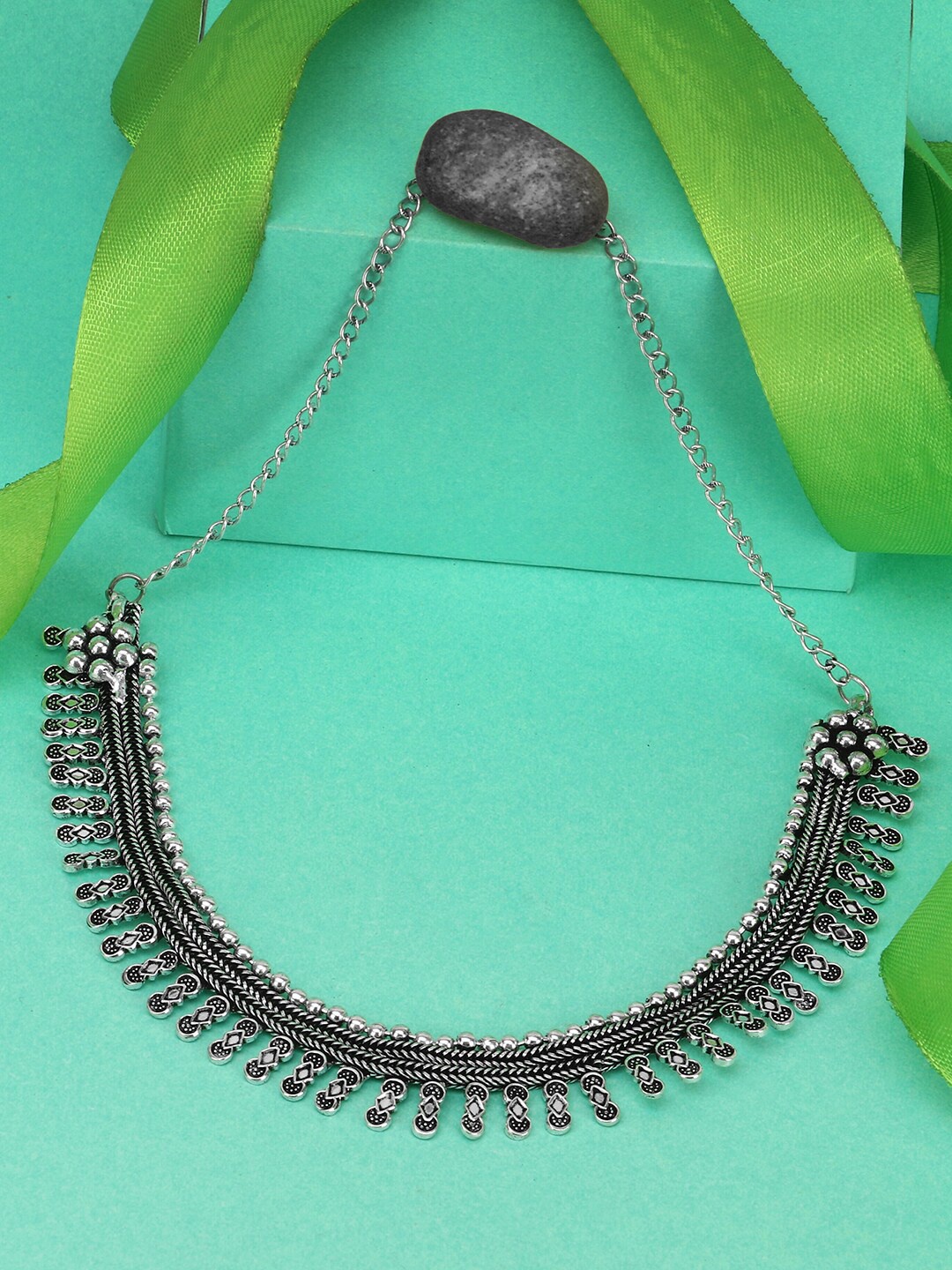 

Adwitiya Collection Gold-Plated Oxidised Necklace, Silver