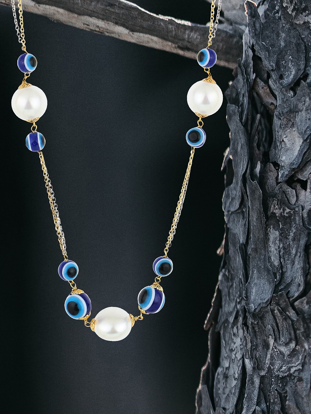 

Adwitiya Collection Silver-Plated Beaded Necklace, Gold