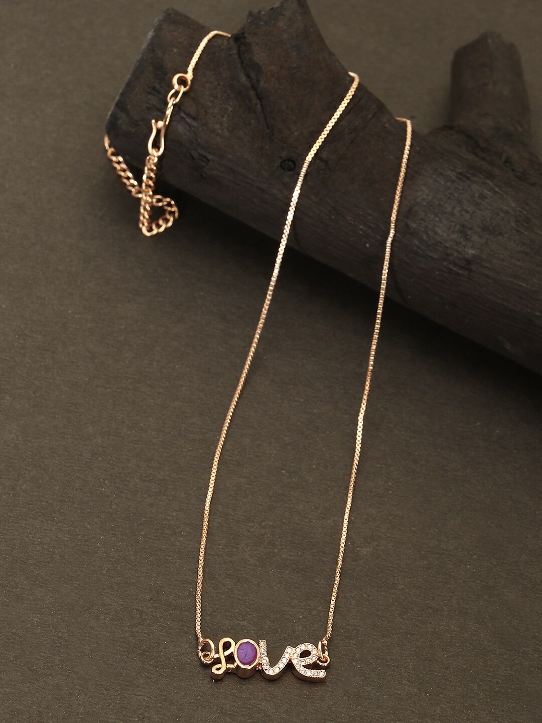 

Adwitiya Collection Rose Gold-Plated American Diamond-Studded Brass Chain