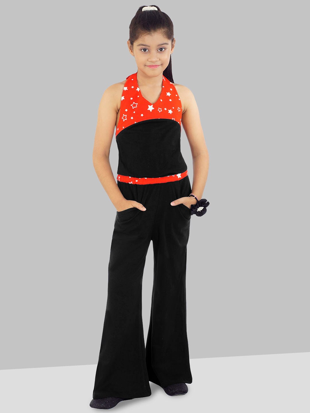 

BAESD Girls Halter Neck Printed Basic Jumpsuit, Black