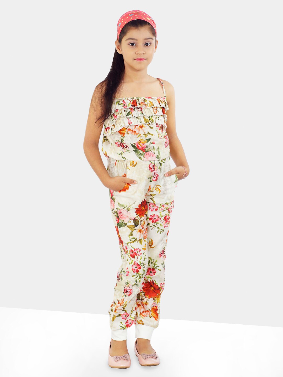 

BAESD Girls Floral Printed Basic Jumpsuit, Off white