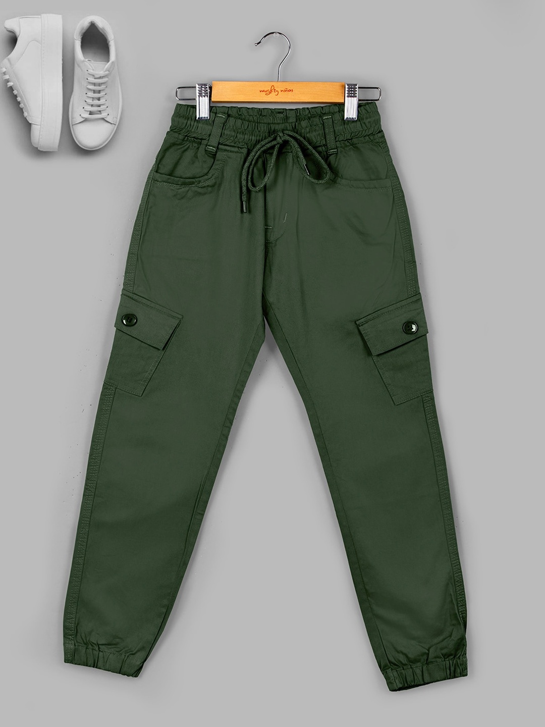 

BAESD Boys Relaxed Loose Fit Pure Cotton Cargos Trousers, Olive